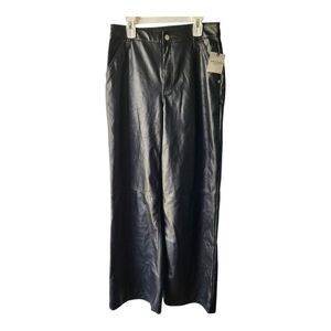 💕Arizona Jean Co Womens Black Faux Leather Wide Leg High Rise Pants. Size 5 New